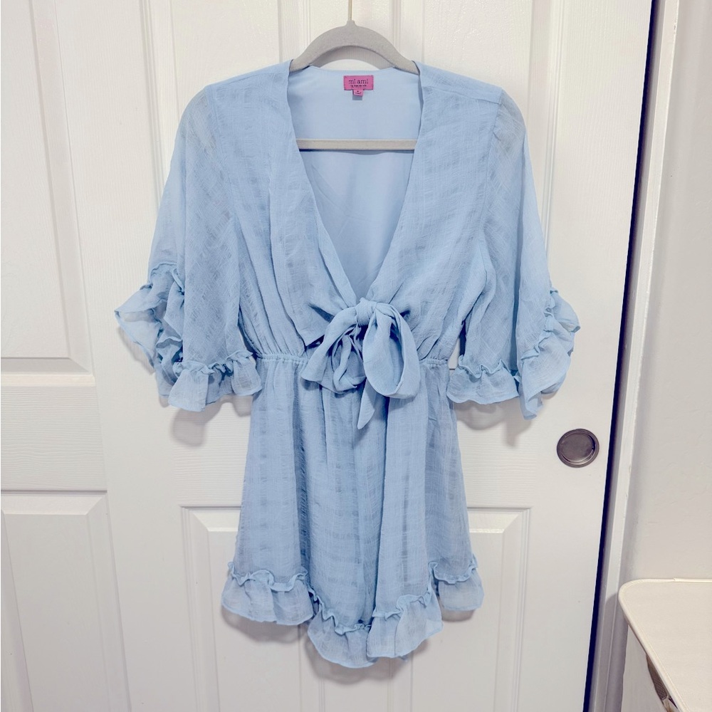 Miami Light Blue Ruffle Sleeve Romper
